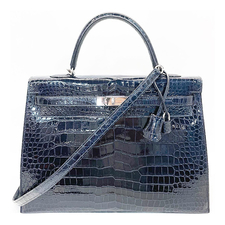 HERMES KELLYII SELLIER 35 CROCODILE POROSUS BLEU MARINE PHW